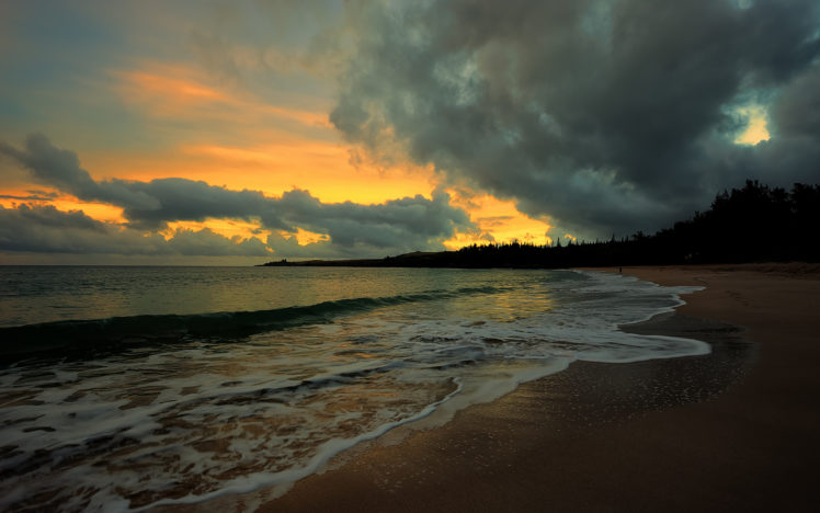 sunset, Water, Sea, Beach, Evening, Clouds, Ocean HD Wallpaper Desktop Background