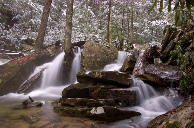forest, Winter, Rocks, Waterfall, Nature HD Wallpaper Desktop Background