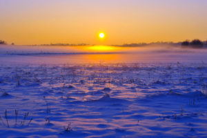 winter, Snow, Horizon, Fog, Field, Sunrise, Sunset
