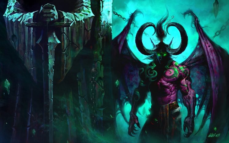 wings, World, Of, Warcraft, Horns, Devil, Illidan, Stormrage, Blizzard, Entertainment, Artwork, Swords, World, Of, Warcraft, The, Burning, Crusade, Demon, Blizzard HD Wallpaper Desktop Background