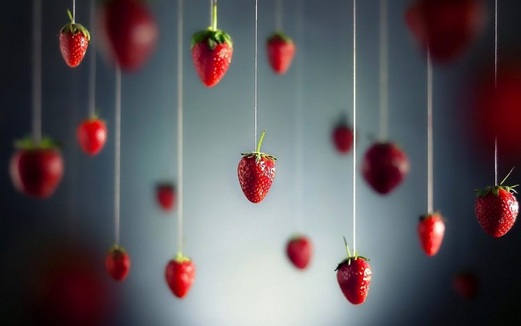 minimalistic, Fruits, Hanging, Strawberries HD Wallpaper Desktop Background