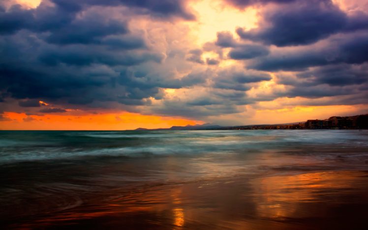 sunset, Landscapes, Nature, Coast, Beach, Waves, Shore HD Wallpaper Desktop Background
