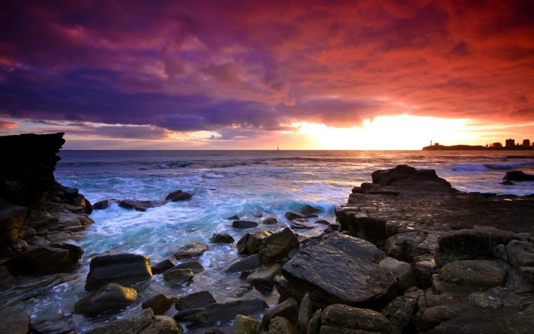 sunset, Sea, Rocks, Landscape HD Wallpaper Desktop Background