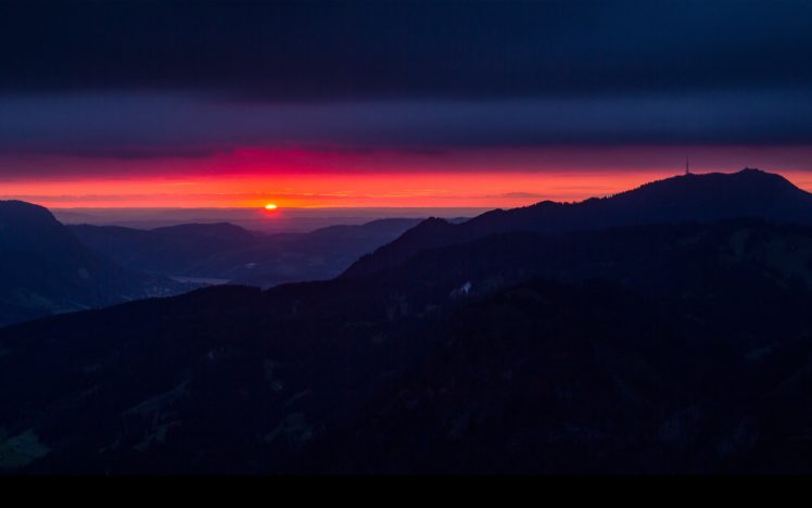 sunset, Clouds, Landscapes, Nature, Night, Germany, Hills, Bavaria HD Wallpaper Desktop Background