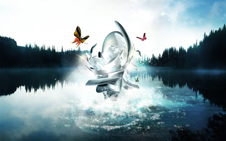 butterflies, Forest, Lake, Bollocks HD Wallpaper Desktop Background