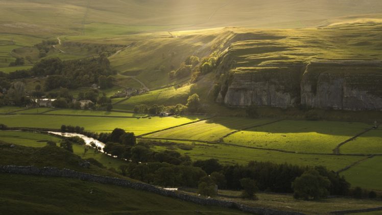 north, Yorkshire, England, Rock, River, View, Field, Autumn HD Wallpaper Desktop Background