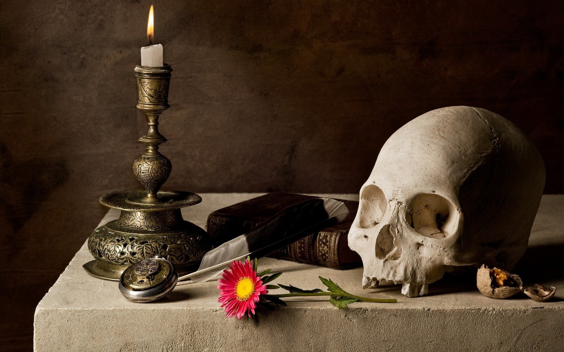 skulls, Flowers, Tables, Objects, Candles, Decorations Wallpaper