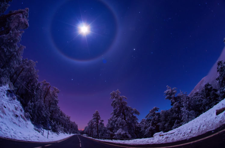 sky, Night, Winter, Nature, Moon, Light HD Wallpaper Desktop Background