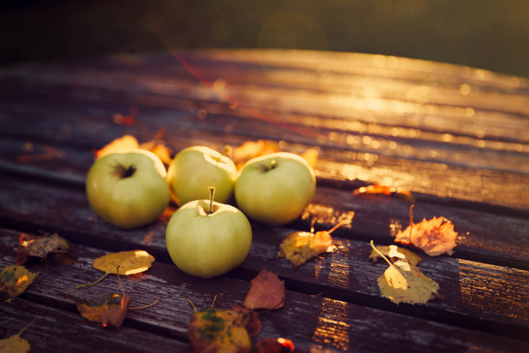 table, Apples, Autumn, Harvest, Leaves HD Wallpaper Desktop Background