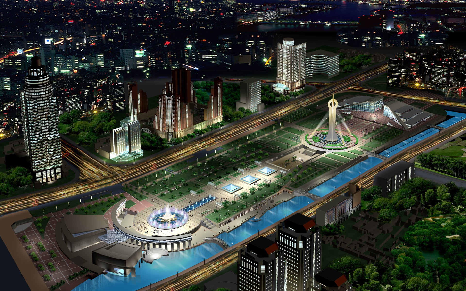 landscapes, Cityscapes, Night, Lights, City, Skyline Wallpaper