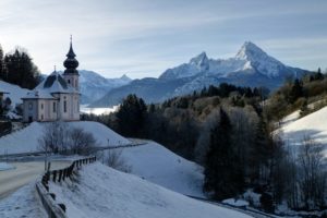 berchtesgaden, Bavaria, Germany, Bavarian, Alps, Mount, Watzmann, Winter, Road, Forest, Landscape, Mountains, Alps, Church