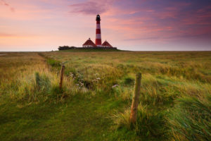 lighthouse, Field, Sunset, Landscape