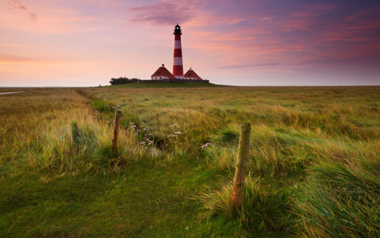lighthouse, Field, Sunset, Landscape HD Wallpaper Desktop Background