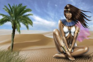 art, Egypt, Desert, Sand, Palm, Tree, Grass, Girl, Egyptian, Eyes, Face