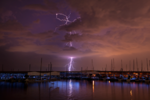 lightning, Storm, Clouds, Night, Boats, Harbor