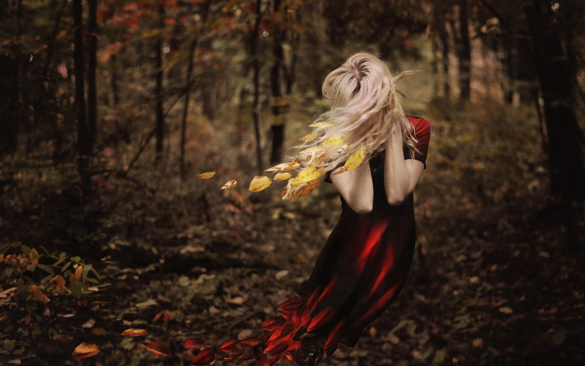girl, Fall, Leaves, Autumn, Witch, Fantasy, Mood, Gothic Wallpaper