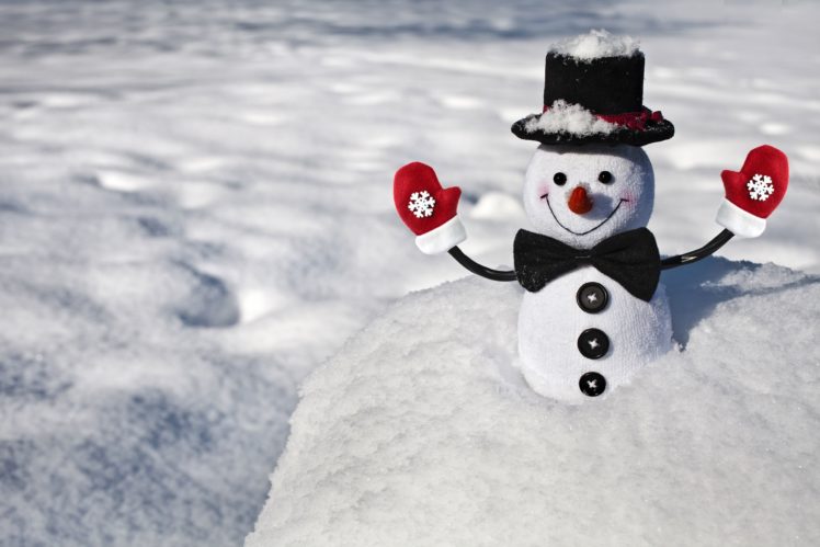 mood, Winter, Snow, Snowman, Smiling, Positive, Butterfly, Mittens, Snowflakes HD Wallpaper Desktop Background