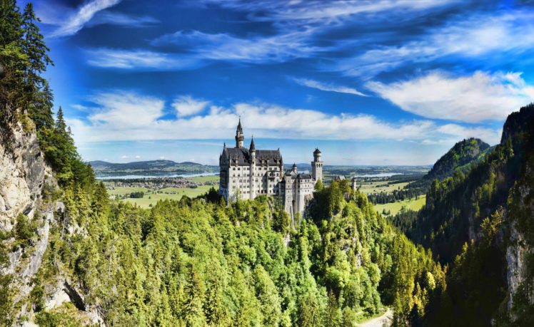 castle, Germany, Summer, Sky, Neuschwanstein, Bavaria HD Wallpaper Desktop Background