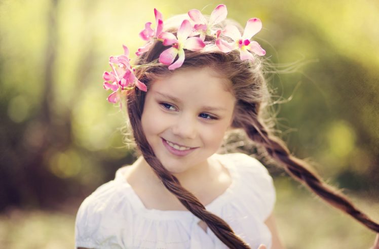 mood, Girl, Kids, Smile, Look, Wreath, Garland, Flowers HD Wallpaper Desktop Background