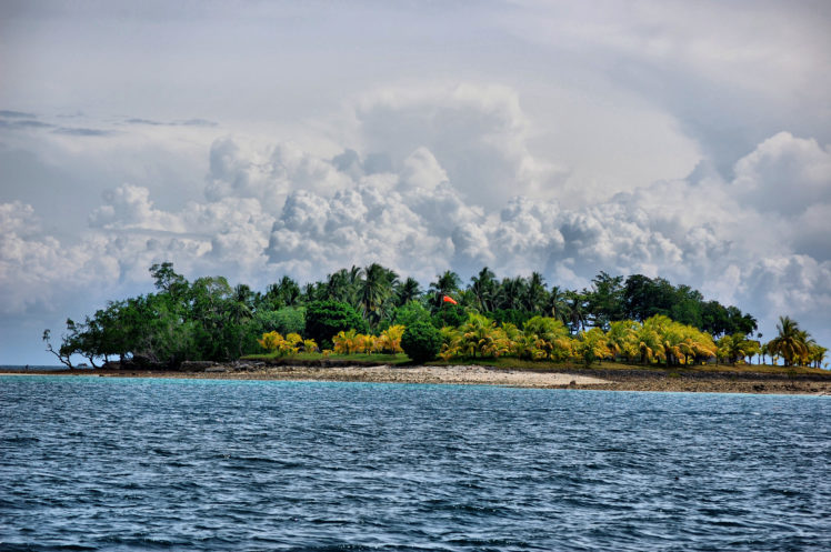 sea, Beach, Palm, Trees, Clouds, Landscape HD Wallpaper Desktop Background