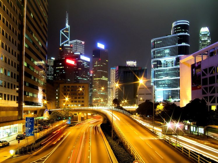 cityscapes, Night, Lights, Bridges, Buildings HD Wallpaper Desktop Background