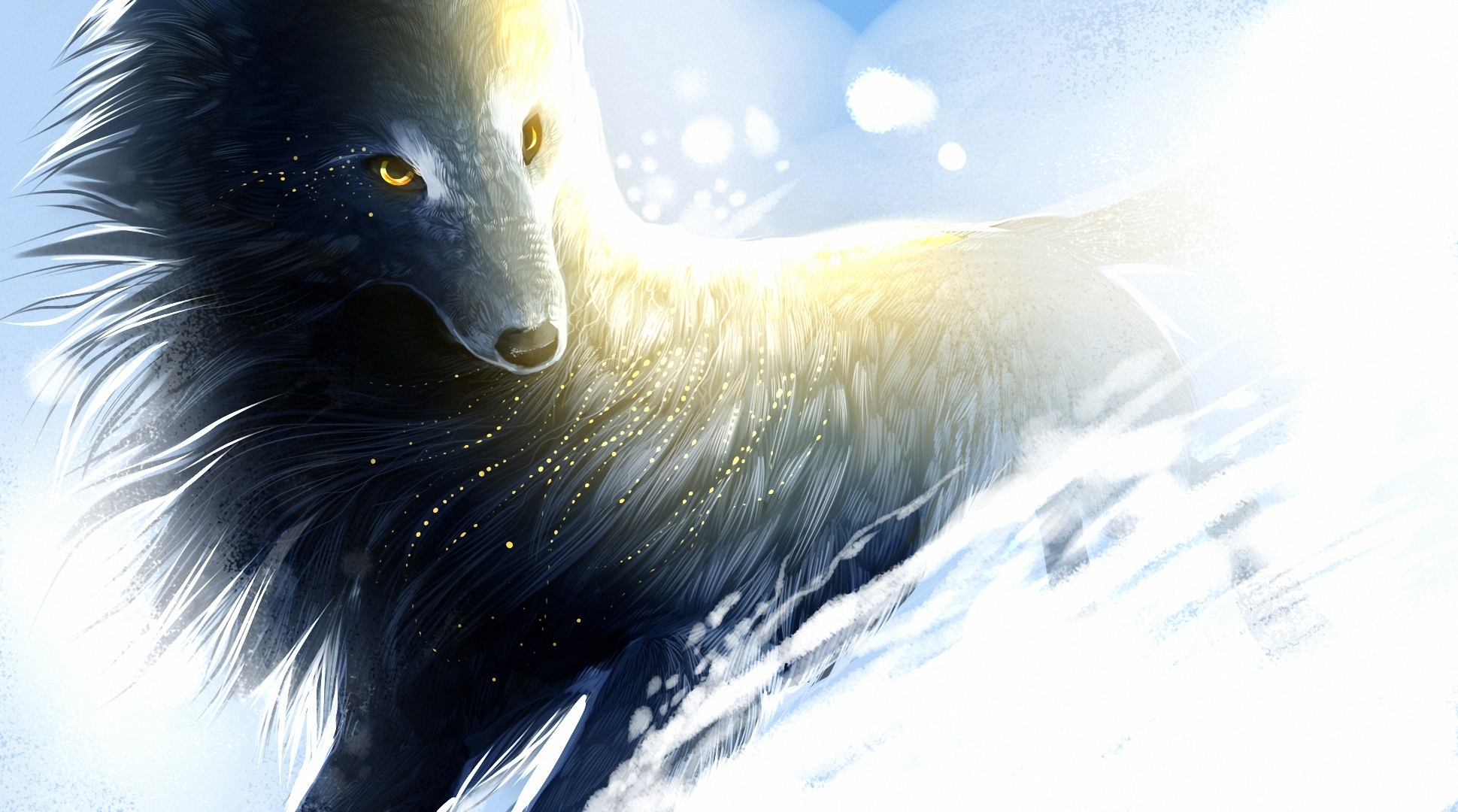 art, Wolf, Snow, Wind, Sparks, Magical Wallpaper