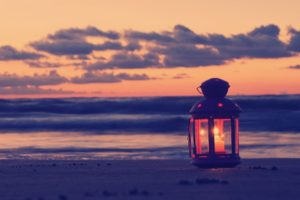 lamp, Candle, Beach, Sand, Sea, Evening, Clouds, Bokeh