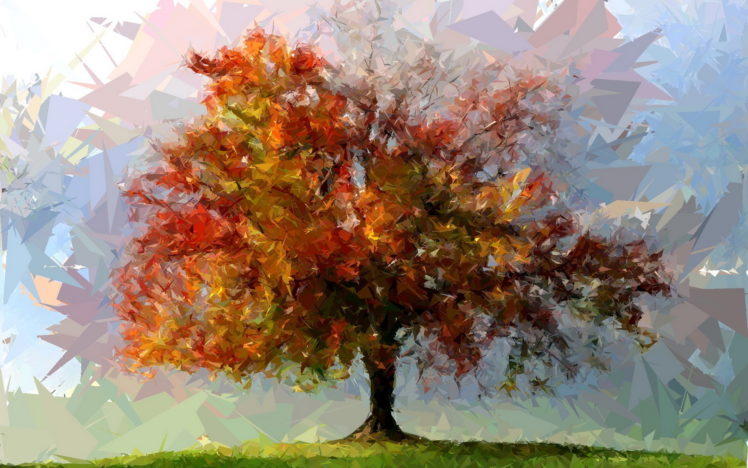 painting, Tree, Art, Abstract, Fotosketcher, Shattered, Autumn HD Wallpaper Desktop Background