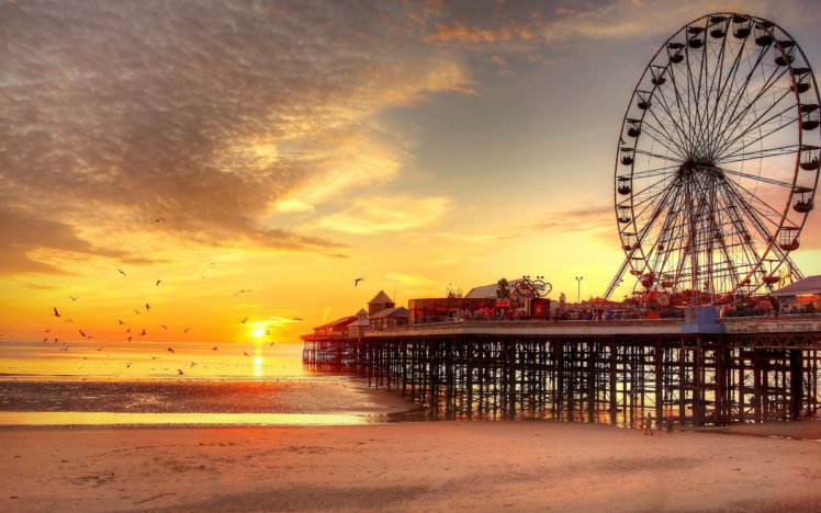pier, Blackpool, United, Kingdom, Sunset, Landscape HD Wallpaper Desktop Background