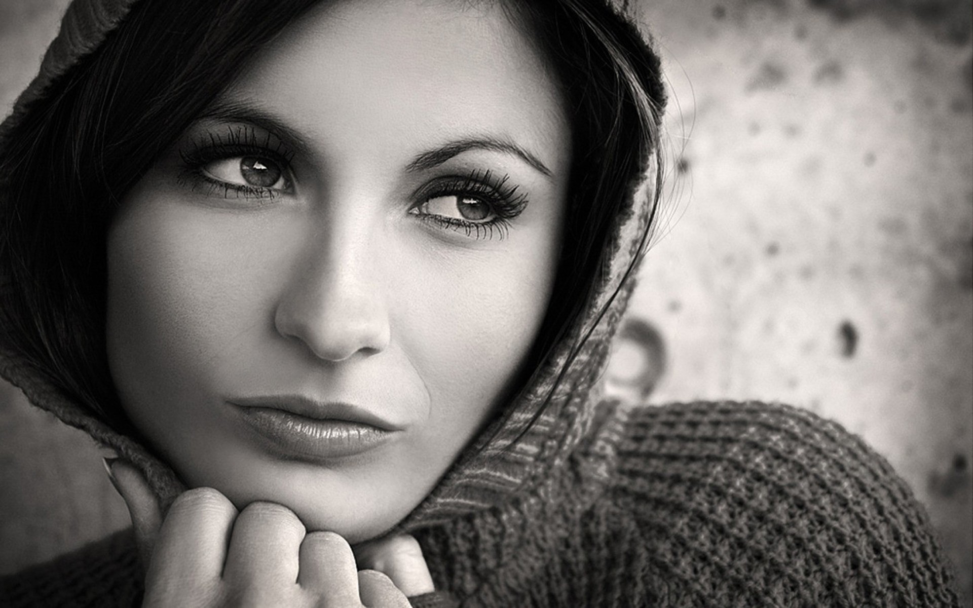 brunettes, Women, Monochrome, Faces Wallpaper