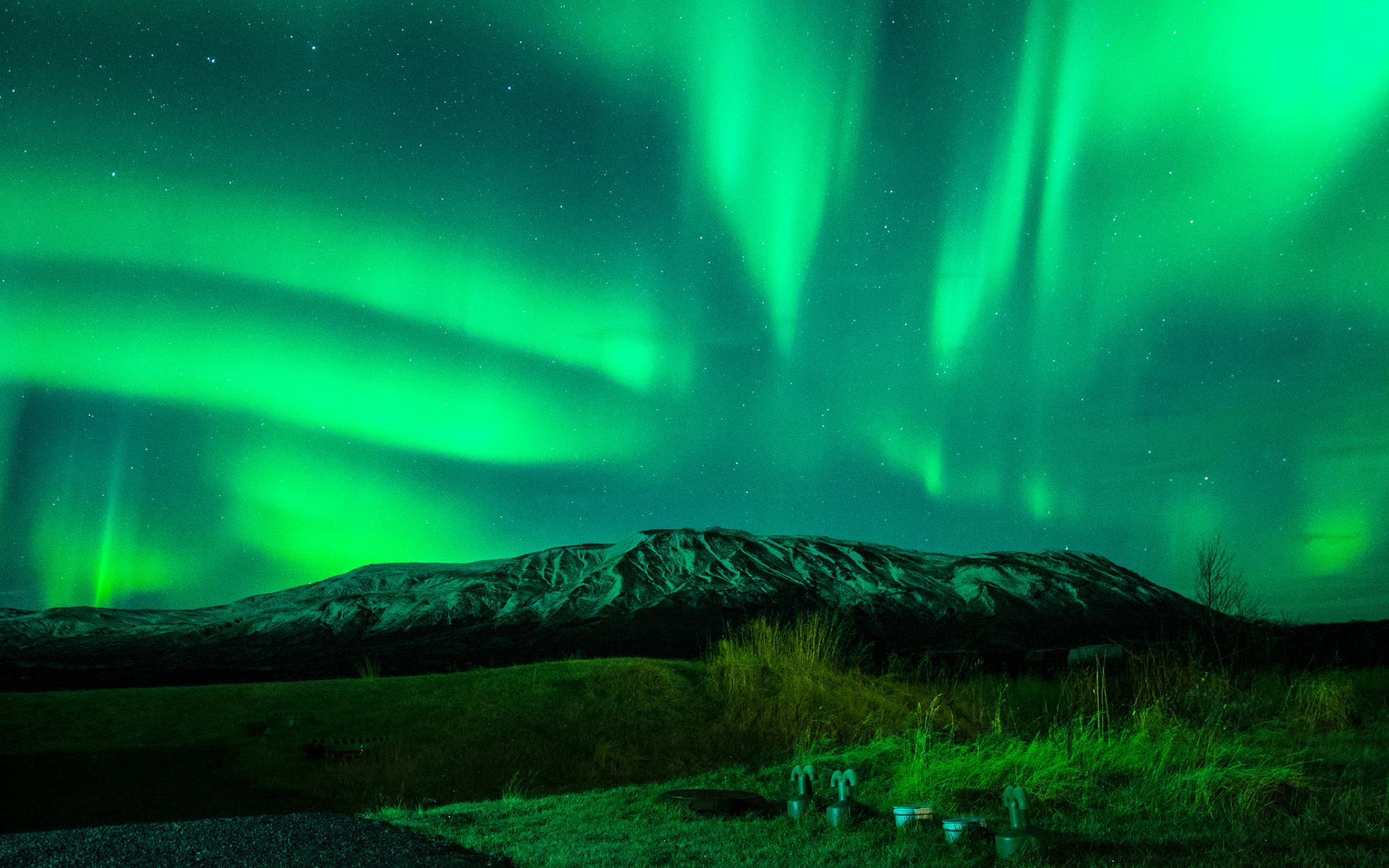 aurora, Borealis, Northern, Lights, Night, Green, Stars, Mountains Wallpaper