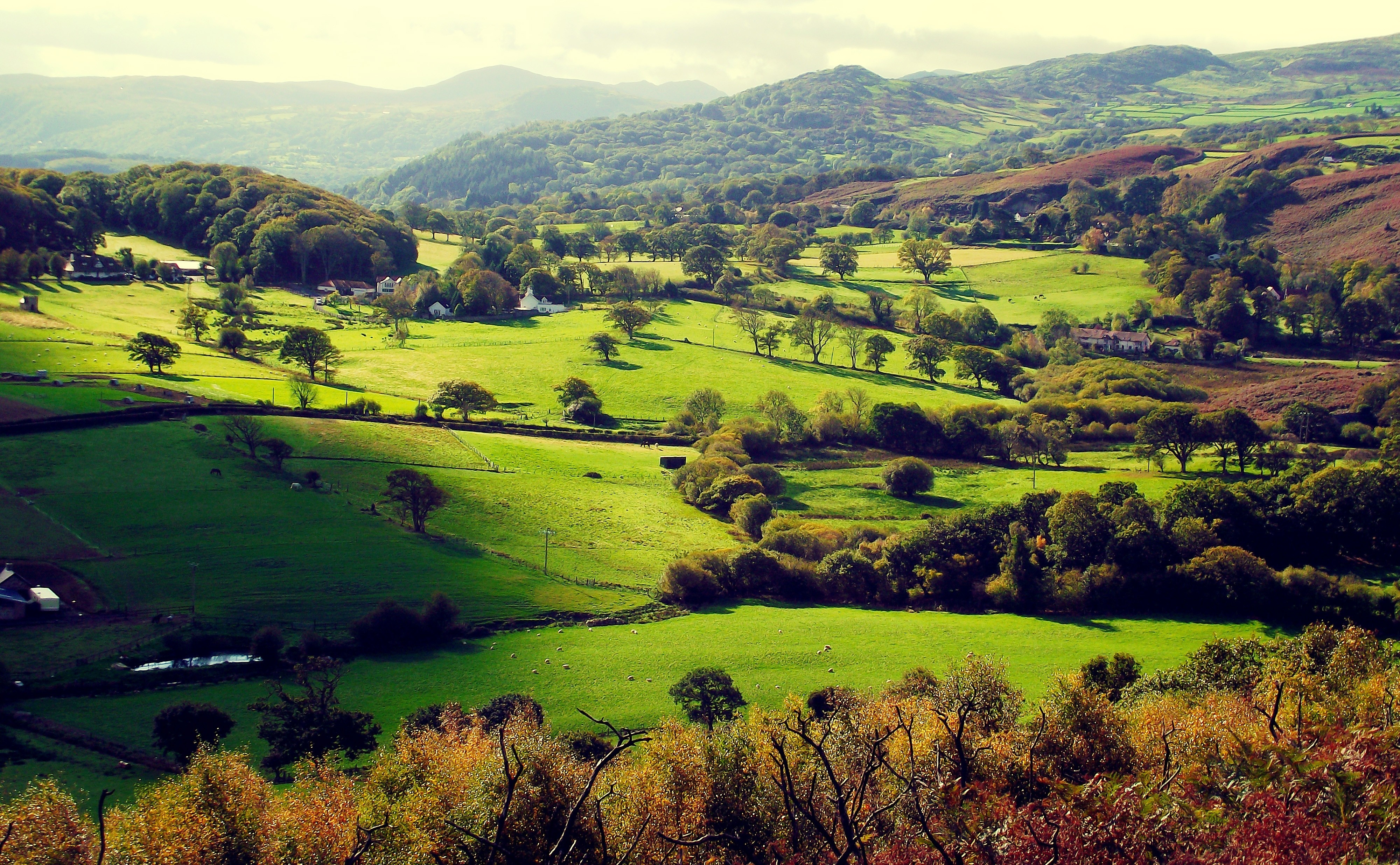 mountains, Fields, Houses, View, From, The, Top, Landscape, Autumn Wallpaper