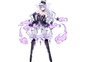 pokemon, Chandelure, Cleavage, Crown, Daive, Elbow, Gloves, Long, Hair, Pointed, Ears, Pokemon, Purple, Hair, Ribbons, White, Yellow, Eyes