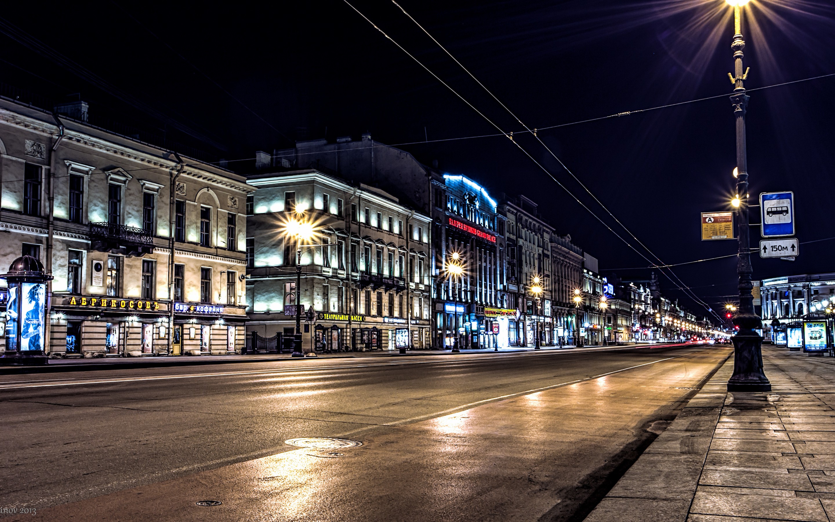st, , Petersburg, Russia, Night, Lights, Lights, Road, Nevsky, Prospect Wallpaper