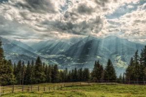 austria, Alps, Rays, Of, Light, Clouds, Fence, Nature