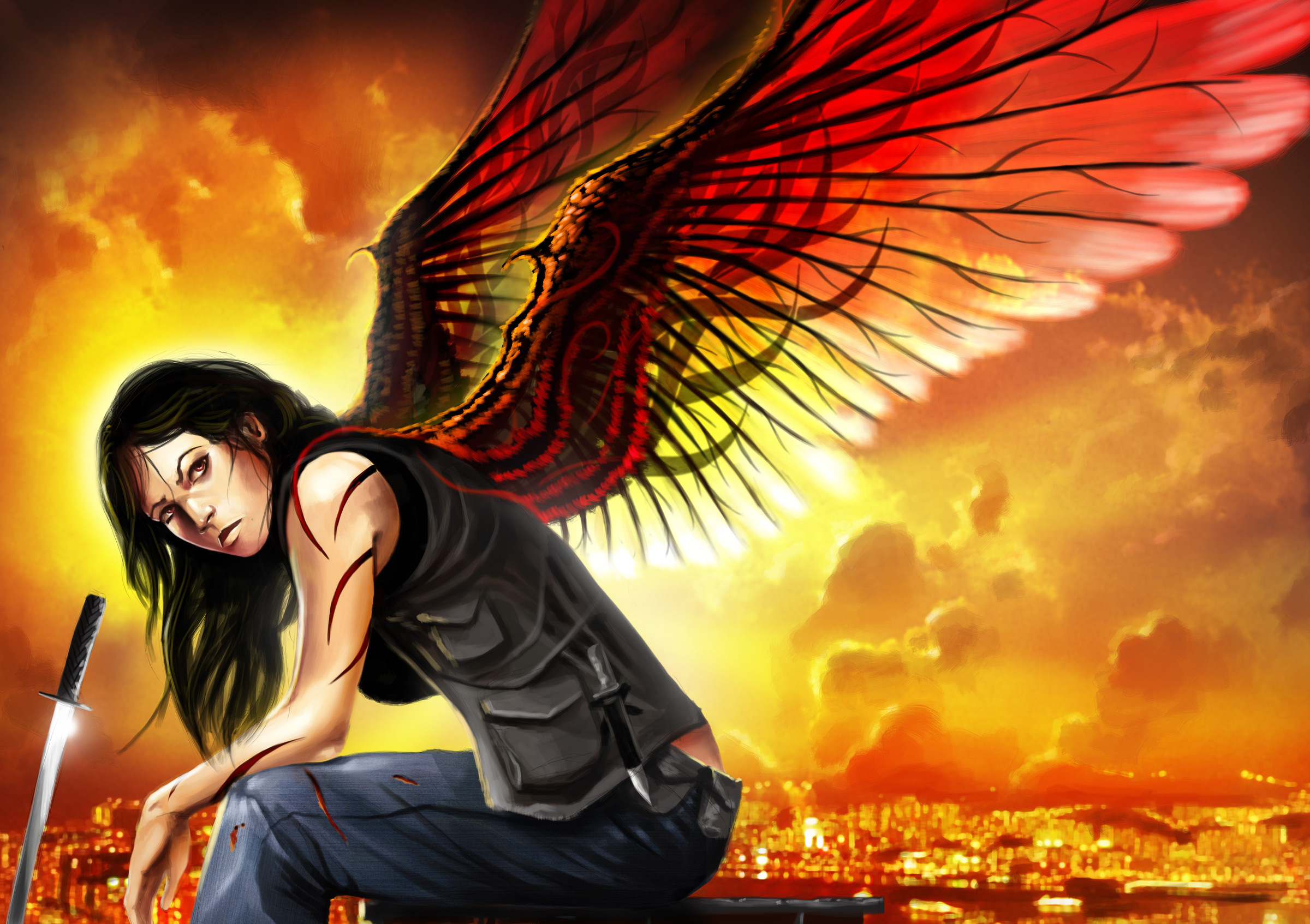 Dante Valentine Angel Wings Drawing Sword Wallpapers Hd Desktop