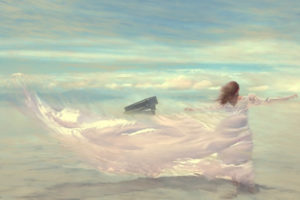 drawing, Wind, Woman, Dress, Sky, Piano, Clouds