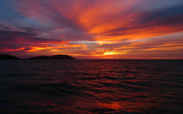 sea, Sky, Clouds, Clouds, Horizon, Sun, Sunset, Red HD Wallpaper Desktop Background