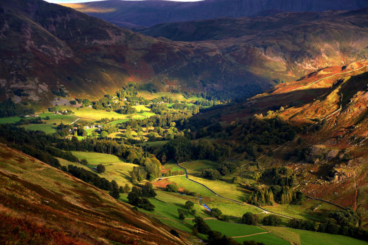 england, The, Valley, The, Hills, The, Village, Autumn, Light, Slopes, Trees HD Wallpaper Desktop Background