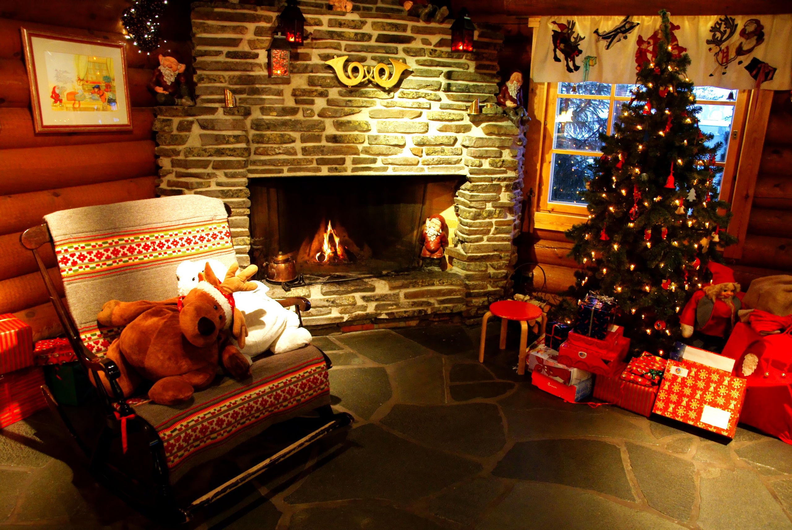 holiday, Tree, Presents, Fireplace Wallpaper