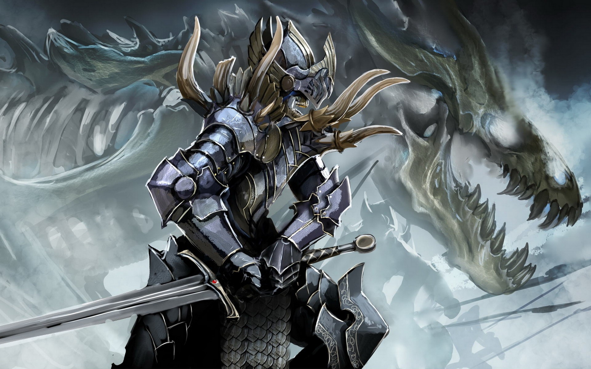 soldiers, Skulls, Dragons, Weapons, Armor, Skeletons, Artwork, Swords, Lich Wallpaper