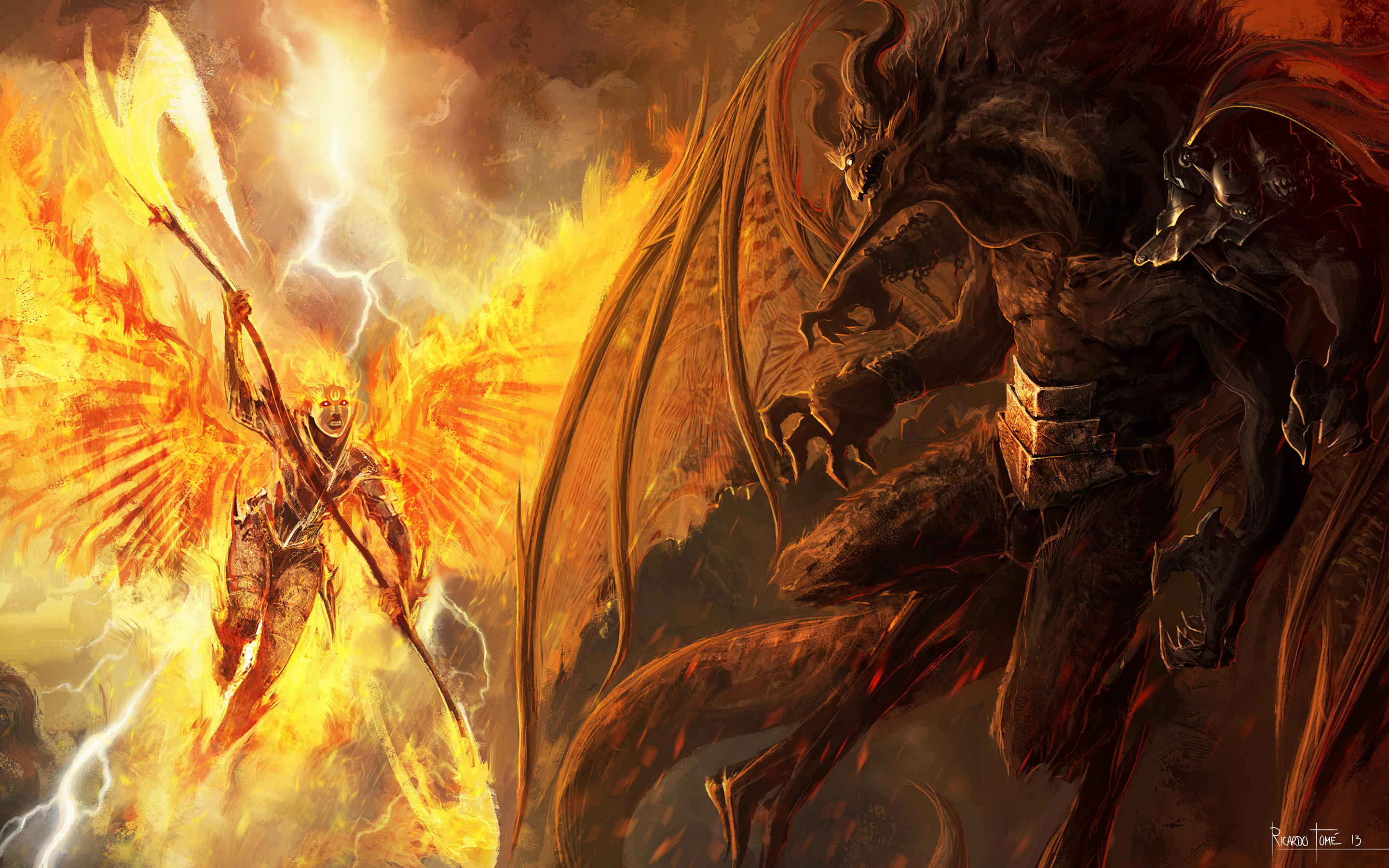 battle, Monster, Demons, Wings, Warrior Wallpaper