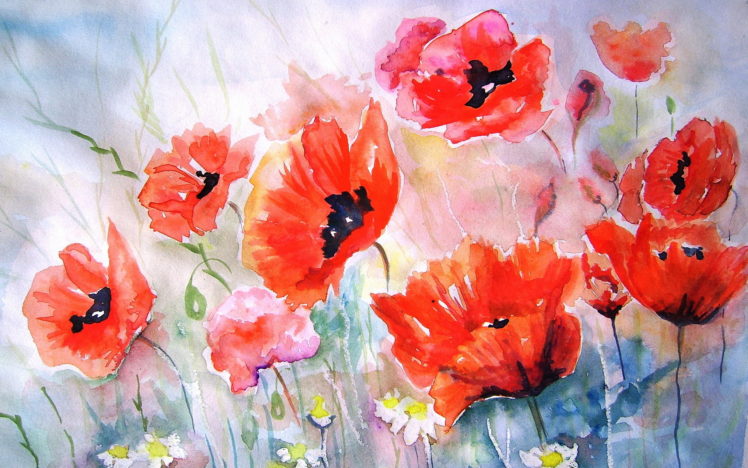 poppies, Flower, Art, Painting, Bokeh HD Wallpaper Desktop Background