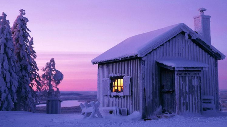winter,  season , Snow, Trees, Sweden, Moonlight, Cabin HD Wallpaper Desktop Background