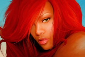 women, Rihanna, Redheads, Green, Eyes, Artwork, Bangs, Portraits, John, Aslarona