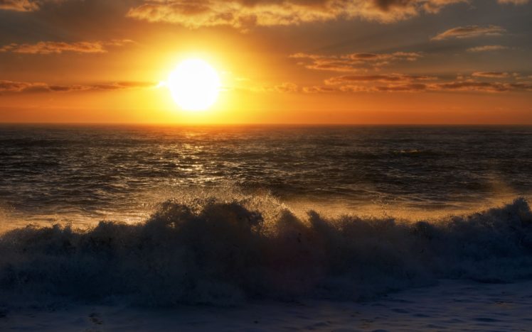 sunset, Ocean, Landscapes, Nature, Seas, Waves HD Wallpaper Desktop Background