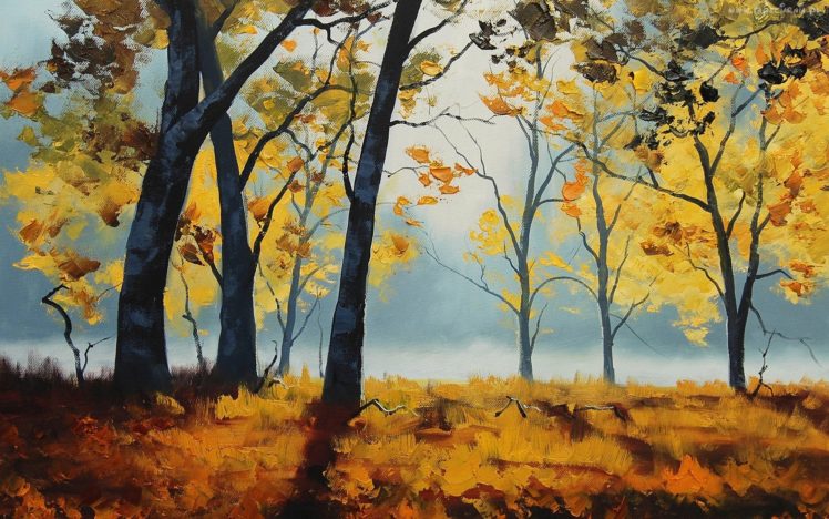 paintings, Landscapes, Nature, Trees, Autumn, Drawings HD Wallpaper Desktop Background