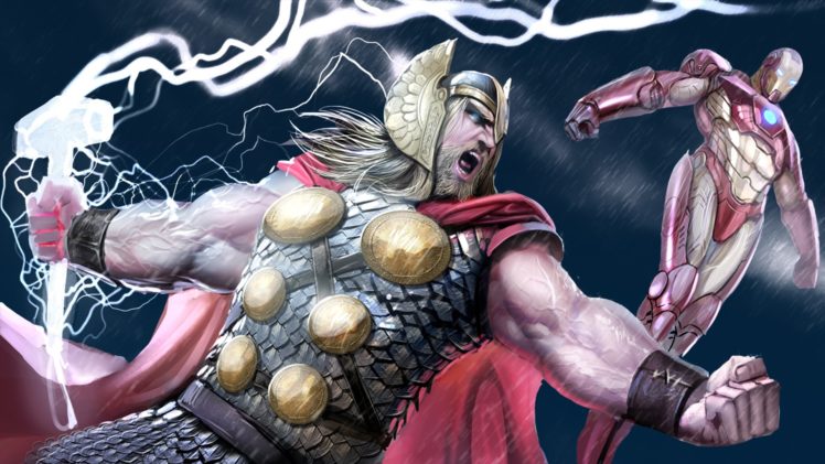 iron, Man, Thor, Storm, Marvel, Comics, Mjolnir, Comic HD Wallpaper Desktop Background