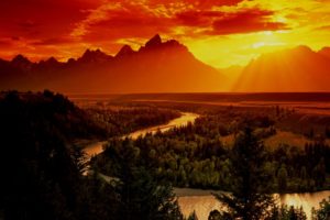 sunset, Mountains, Nature, Forests, Valleys, Rivers