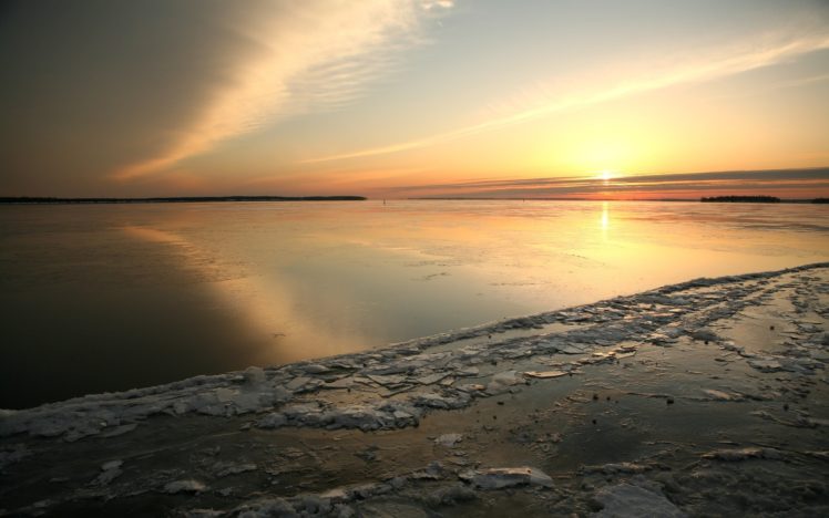 sunset, Ice, Frozen, Shore HD Wallpaper Desktop Background